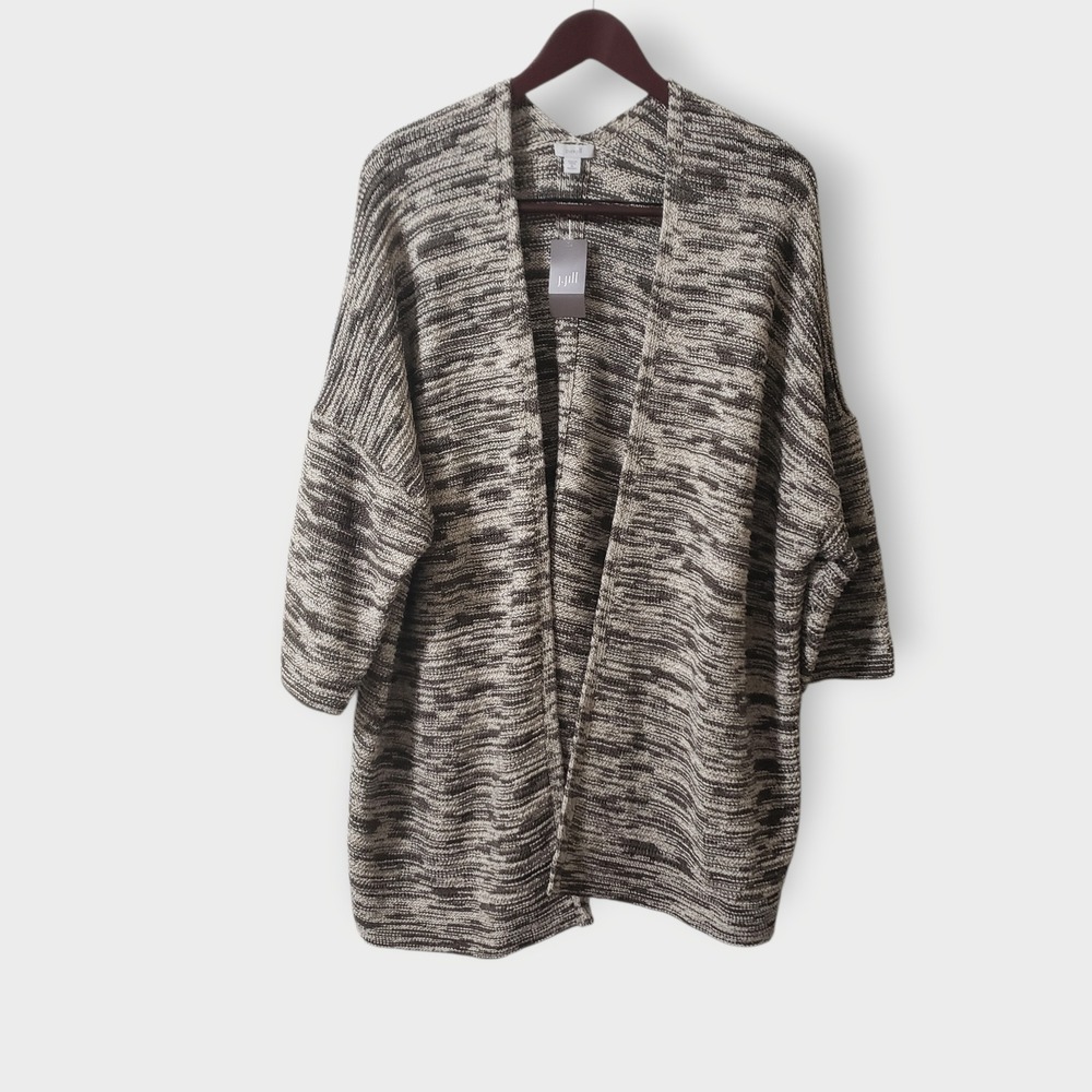 NWT Pure Jill Womens 2X Cardigan Sweater Marled Shale Cream Open Front 3/4 Sleev